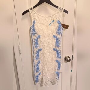 Francesca's Lace White and‎ Blue Dress Size Small New